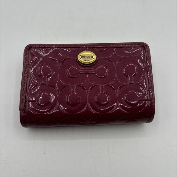 Coach Peyton Signature Wallet Embossed Purple Patent Leather Zip-around Op Art - Picture 1 of 15